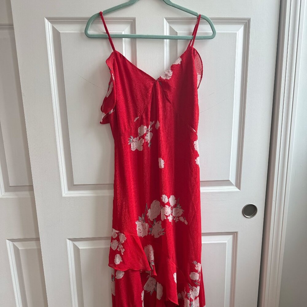 Love in Bloom Red Floral Print Off-the-Shoulder High-Low Dress